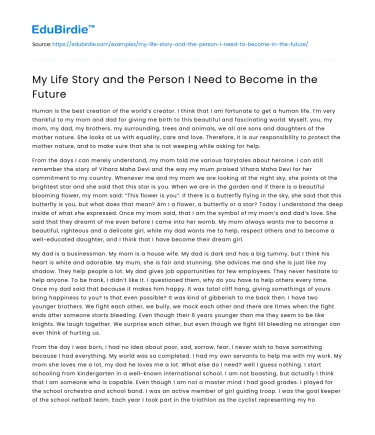 My Life Story and the Person I Need to Become in the Future