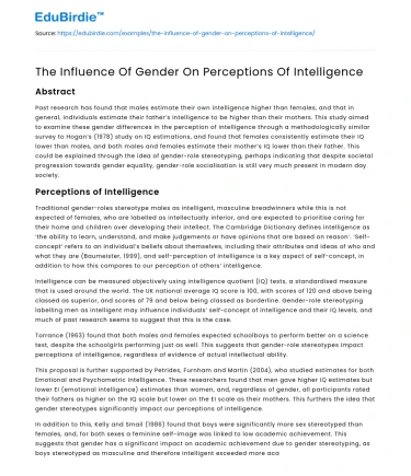 The Influence Of Gender On Perceptions Of Intelligence