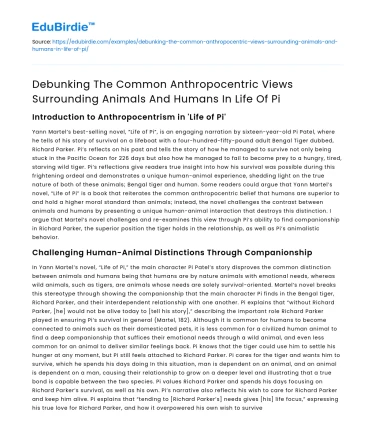 Debunking Anthropocentric Views in Life of Pi