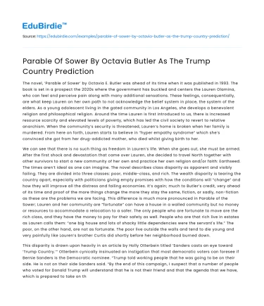 Parable Of Sower By Octavia Butler As The Trump Country Prediction