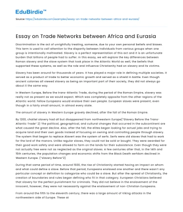 Essay on Trade Networks between Africa and Eurasia
