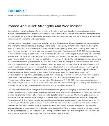 Romeo And Juliet: Strengths And Weaknesses