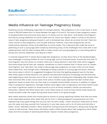Media Influence on Teenage Pregnancy Essay