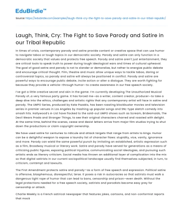 Save Parody and Satire in Tribal Republic: Laugh, Think, Cry