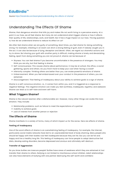 Understanding The Effects Of Shame