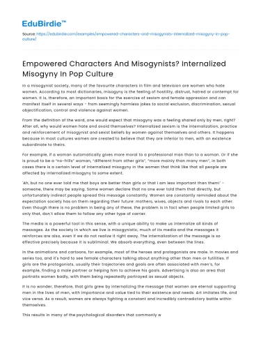 Empowered Characters And Misogynists? Internalized Misogyny In Pop Culture