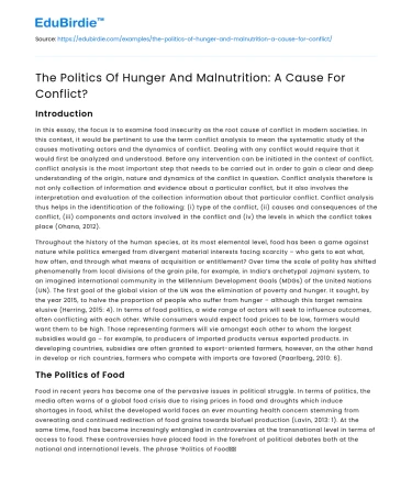The Politics Of Hunger And Malnutrition: A Cause For Conflict?