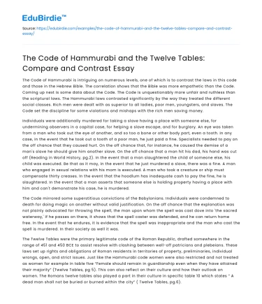 The Code of Hammurabi and the Twelve Tables: Compare and Contrast