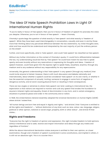 Hate Speech Laws and International Human Rights