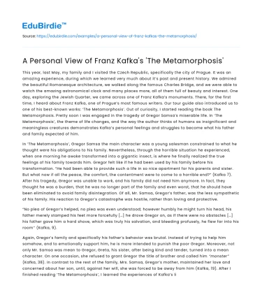 A Personal View of Franz Kafka’s ‘The Metamorphosis’