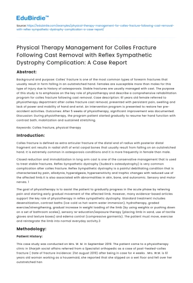 PT Management for Colles Fracture with RSD: Case Report