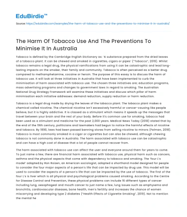 The Harm Of Tobacco Use And The Preventions To Minimise It In Australia