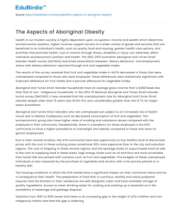 The Aspects of Aboriginal Obesity