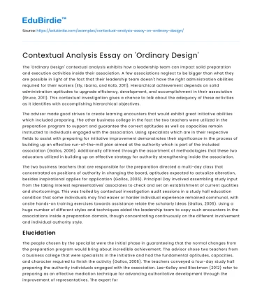 Contextual Analysis Essay on ‘Ordinary Design’