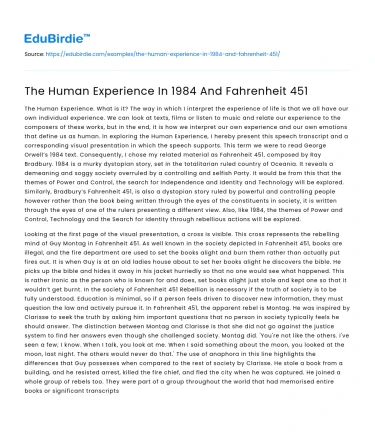 The Human Experience In 1984 And Fahrenheit 451