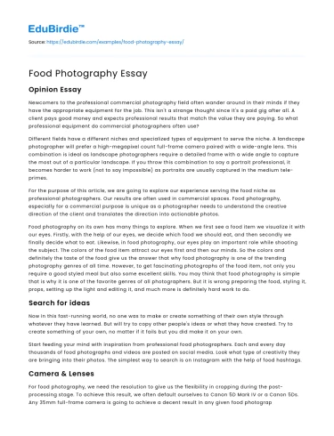 Food Photography Essay
