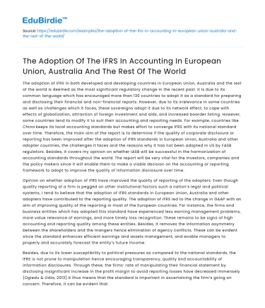 IFRS Adoption in EU, Australia & Worldwide