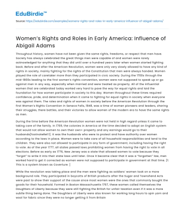 Women’s Rights and Roles in Early America: Influence of Abigail Adams