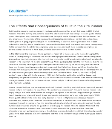 The Effects and Consequences of Guilt in the Kite Runner
