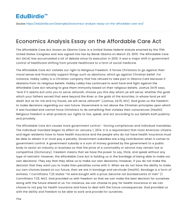Economics Analysis Essay on the Affordable Care Act