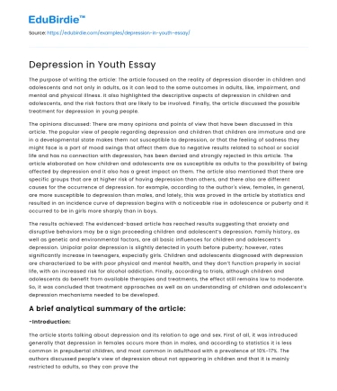 Depression in Youth Essay