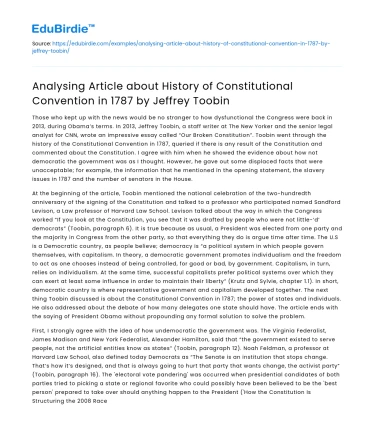 Analyzing History of Constitutional Convention 1787 by Jeffrey Toobin