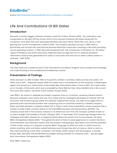 Life And Contributions Of Bill Gates