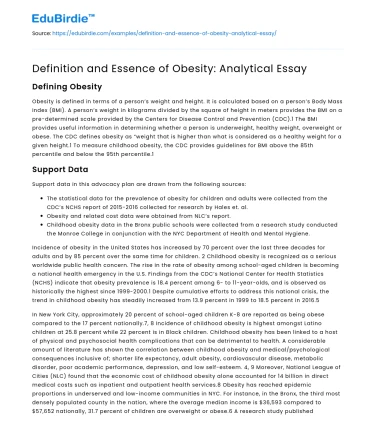 Definition and Essence of Obesity: Analytical Essay