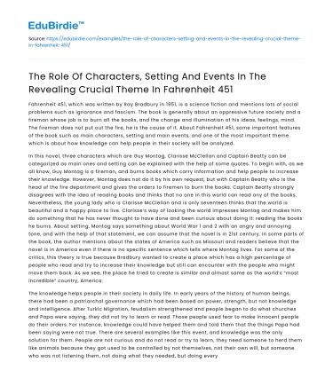 Characters, Setting, and Events in Revealing Theme in Fahrenheit 451