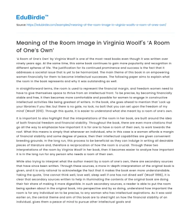 Meaning of the Room Image in Virginia Woolf’s ‘A Room of One’s Own’