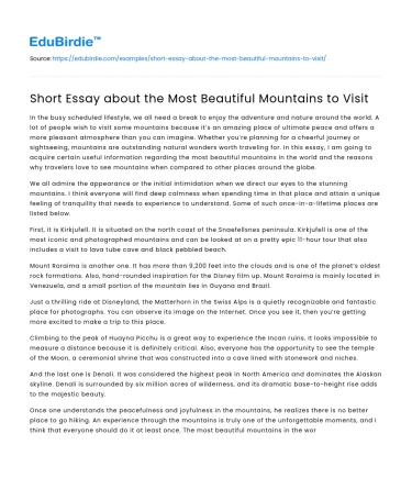 Short Essay about the Most Beautiful Mountains to Visit