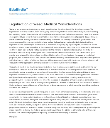 Legalization of Weed: Medical Considerations