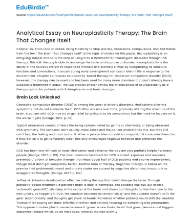 Neuroplasticity Therapy: The Brain That Changes Itself