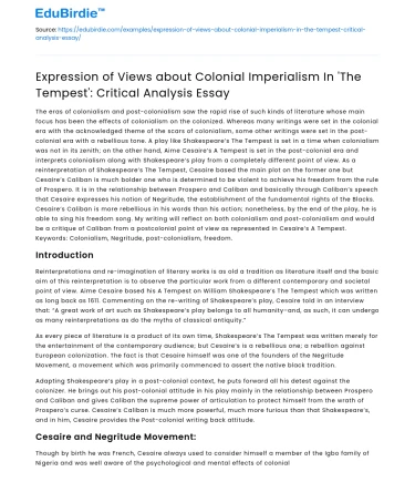 Views on Colonial Imperialism in ‘The Tempest’: Critical Analysis