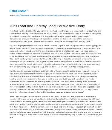 Junk Food and Healthy Food: Persuasive Essay