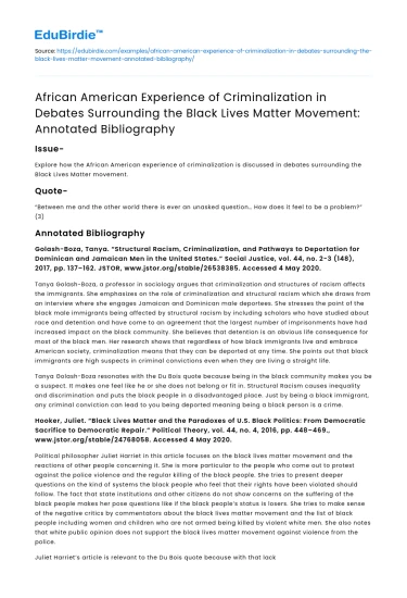 African American Criminalization in Black Lives Matter Movement Debate