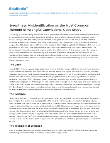 Eyewitness Misidentification in Wrongful Convictions: A Case Study
