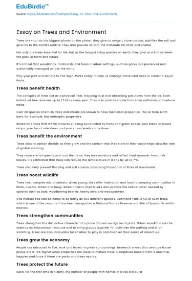 Essay on Trees and Environment