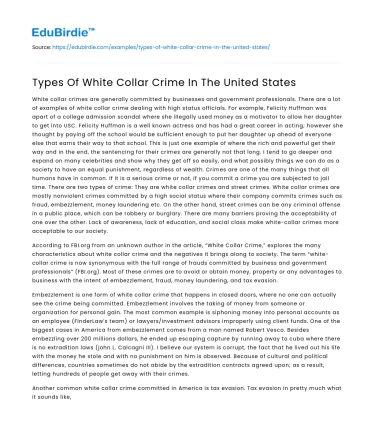 Types Of White Collar Crime In The United States