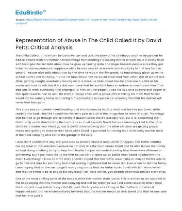 Abuse in The Child Called It: Critical Analysis