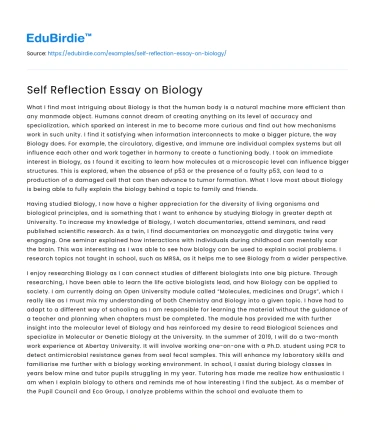 Self Reflection Essay on Biology