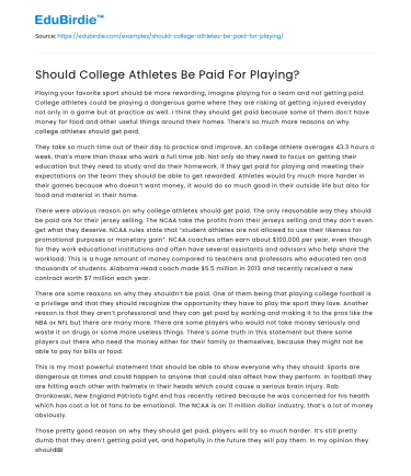 Should College Athletes Be Paid For Playing