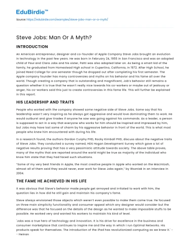 Steve Jobs: Man Or A Myth?