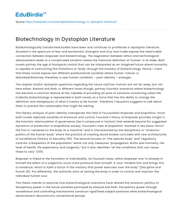 Biotechnology In Dystopian Literature