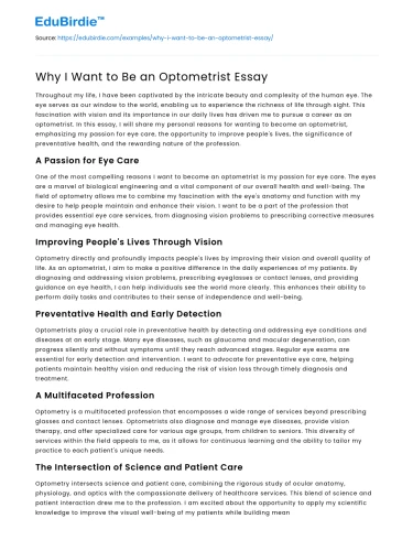 Why I Want to Be an Optometrist Essay