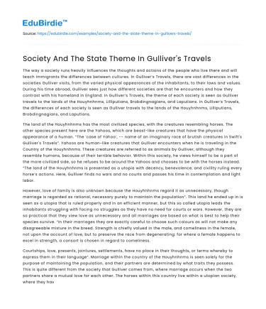 Society And The State Theme In Gulliver’s Travels