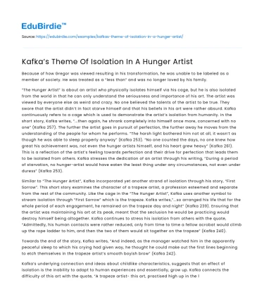 Kafka’s Theme Of Isolation In A Hunger Artist