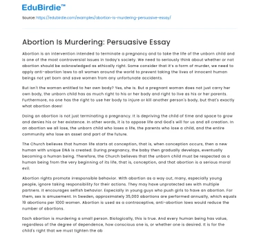 Abortion Is Murdering: Persuasive Essay