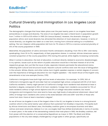 Cultural Diversity and Immigration in Los Angeles Local Politics