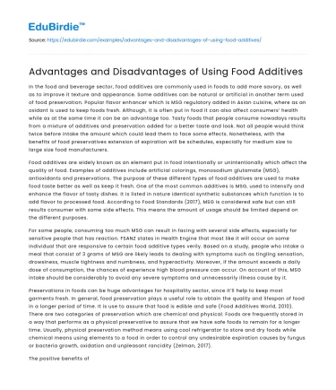 Advantages and Disadvantages of Using Food Additives
